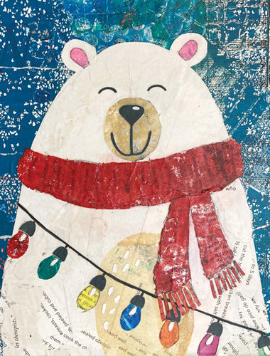 Holiday Polar Bear with Lights - Notecard