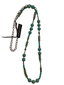 Teal Faceted Large Round Bead with Mixed Blue and Green Beads Necklace - 40"