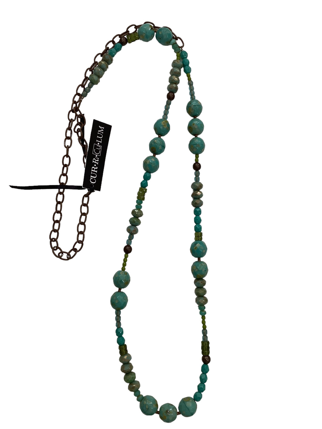 Teal Faceted Large Round Bead with Mixed Blue and Green Beads Necklace - 40