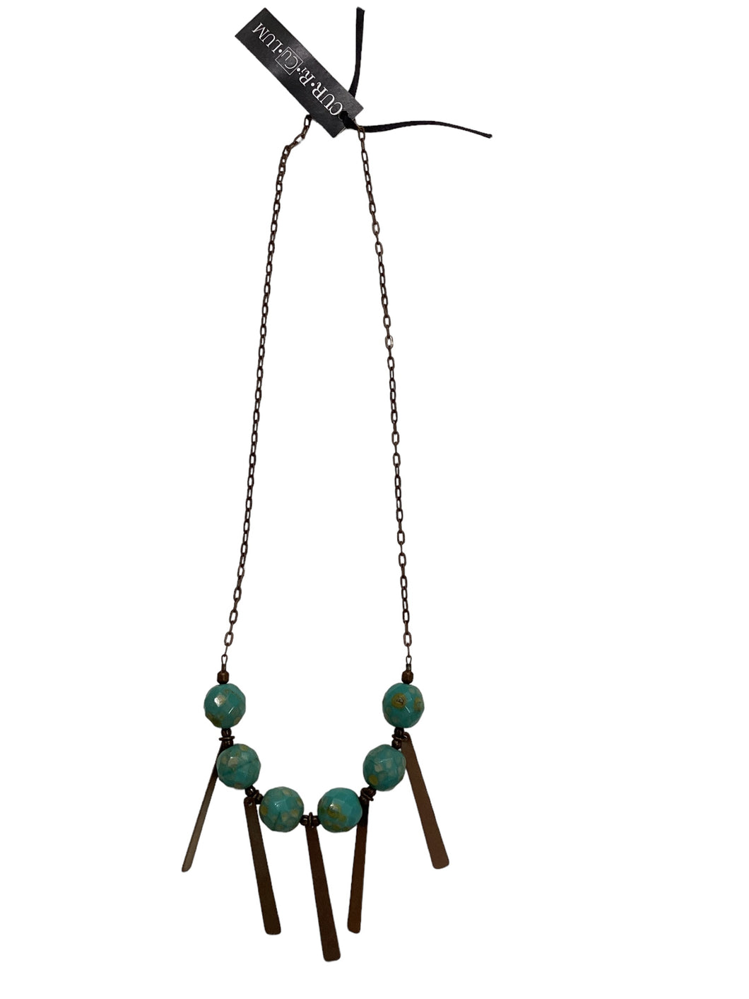 Teal Faceted Large Round Bead with Brass Bars Necklace - 19