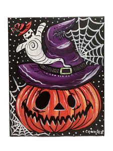 Halloween Pumpkin with Witch Hat & Ghost