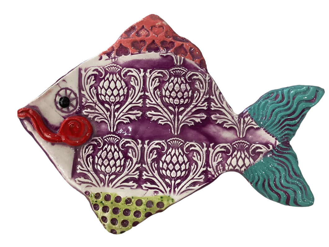 Ceramic Fish - Flower & Leaves - Purple