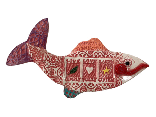 Ceramic Fish - Live Love Laugh - Coral
