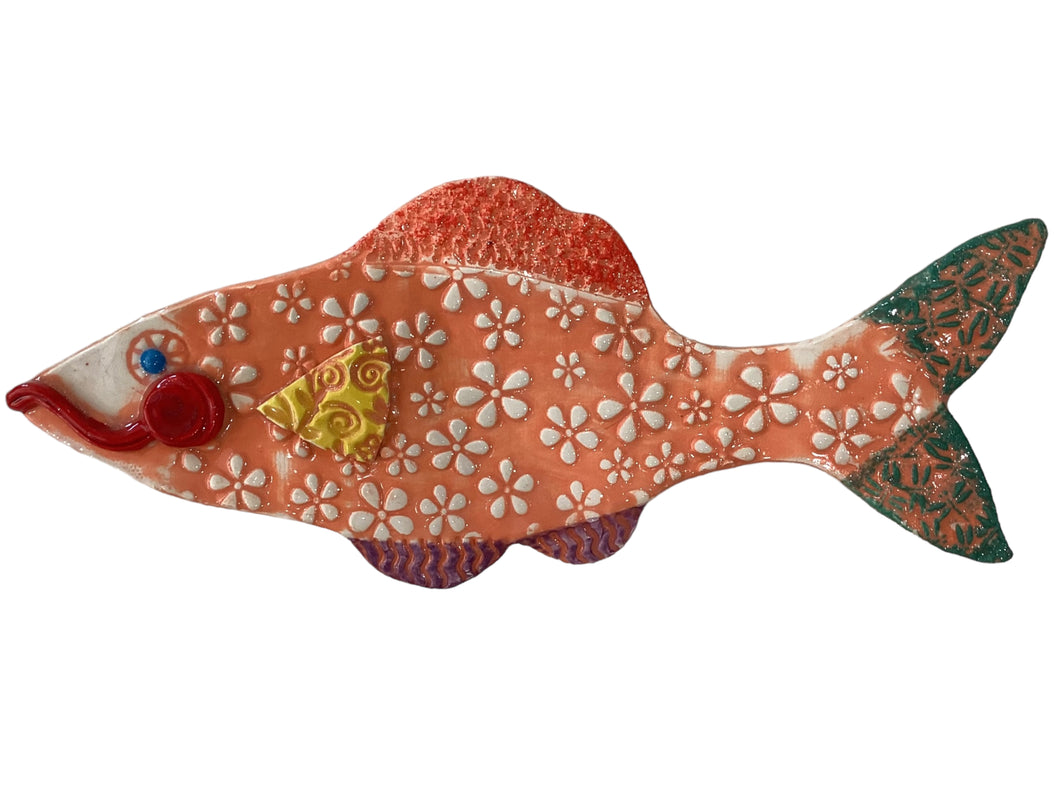 Ceramic Fish - Flowers - Orange
