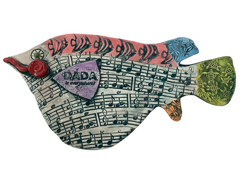 Ceramic Fish - Fish & Music Notes - Dark Green