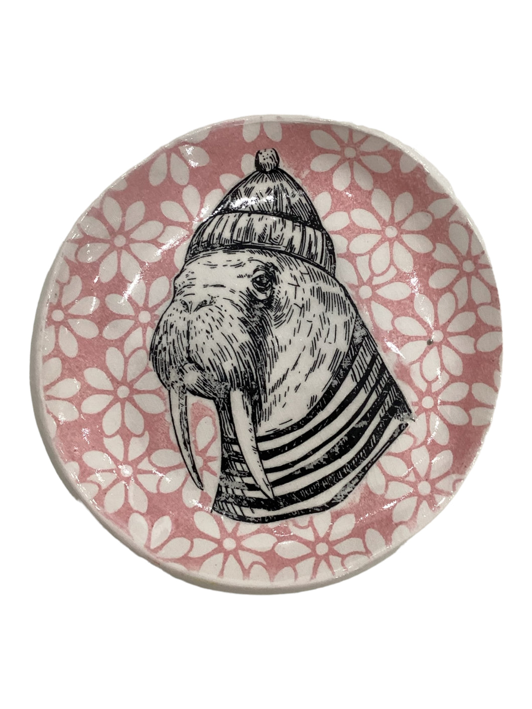Walrus with Pink Flowers Trinket Dish