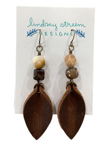 Brown Leather Petal Earrings with Mookaite & Agate