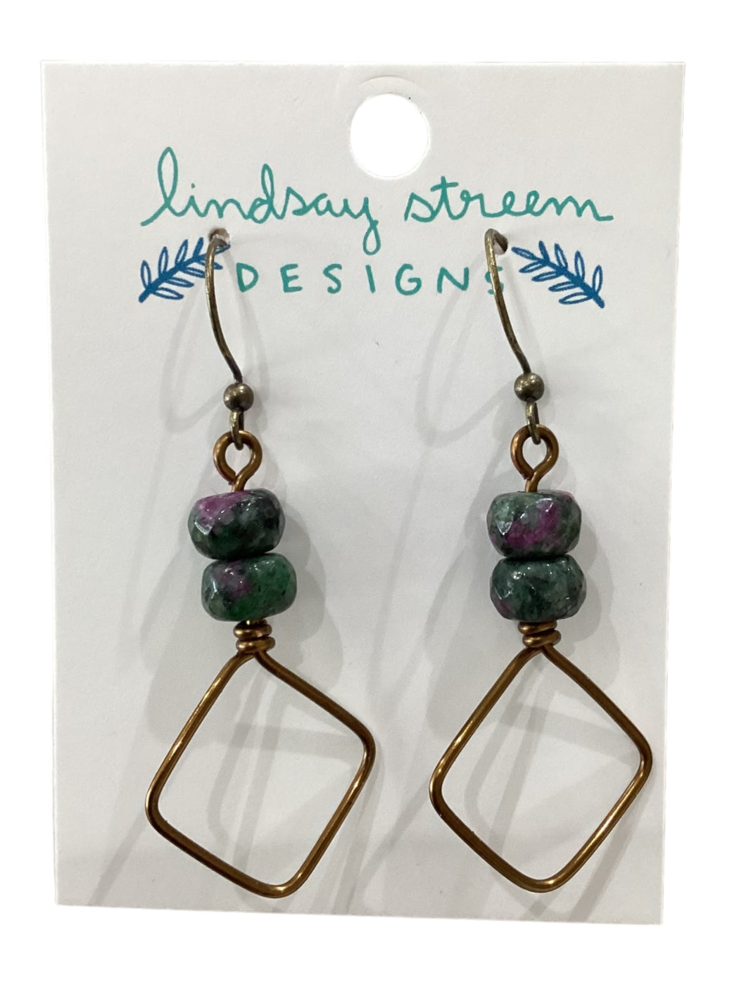 Square Hoops Earrings with Ruby Zoisite