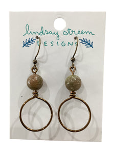 Small Hoops Vintage Bronze Earrings with Autumn Jasper