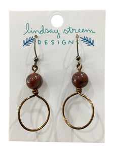 Small Vintage Bronze Hoops Earrings with Red Jasper