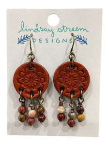 Leather Coin Earrings with Mookaite