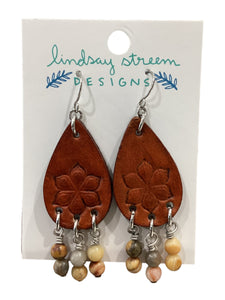 Leather Teardrop Earrings with Crazy Agate
