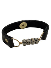 Slim Leather Bracelet with Stones - Dalmatian Jasper