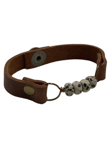 Slim Leather Bracelet with Stones - Dalmatian Jasper