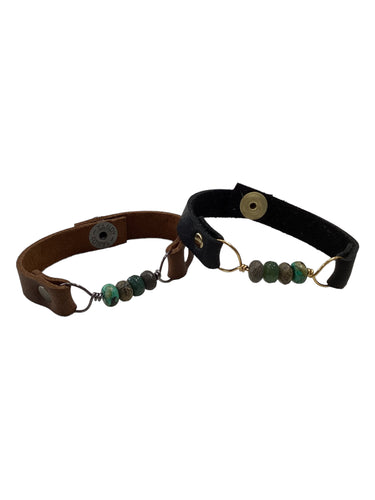 Slim Leather Bracelet with Stones - Assorted Jasper