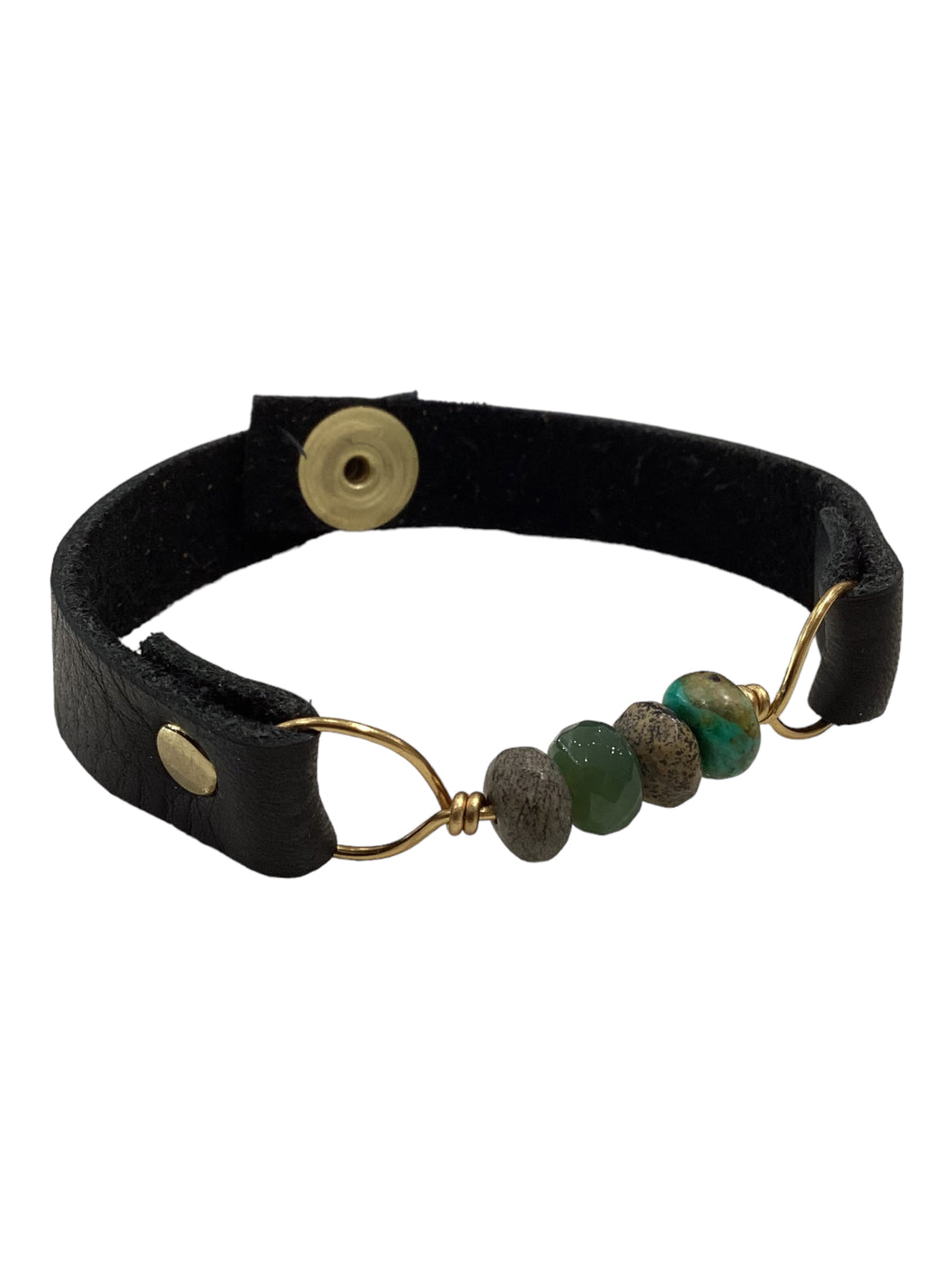 Slim Leather Bracelet with Stones - Assorted Jasper