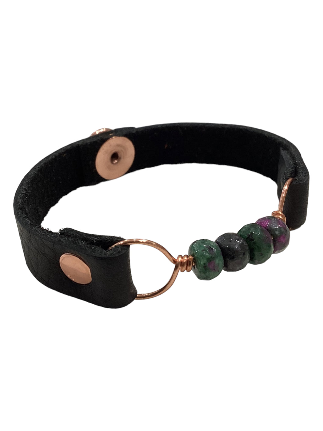 Slim Leather Bracelet with Stones - Ruby Zoisite