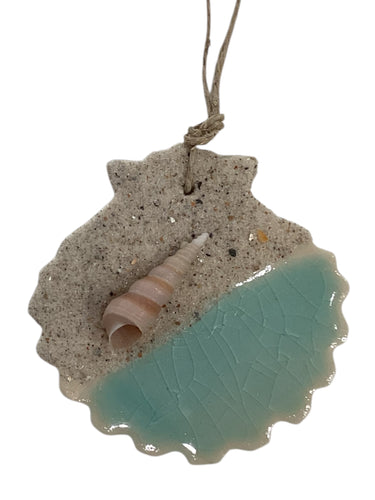 Sandy Teal Sea Shell Ornament with Cone Shell