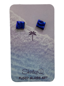 Dichroic Post Earrings - Square Royal Blue