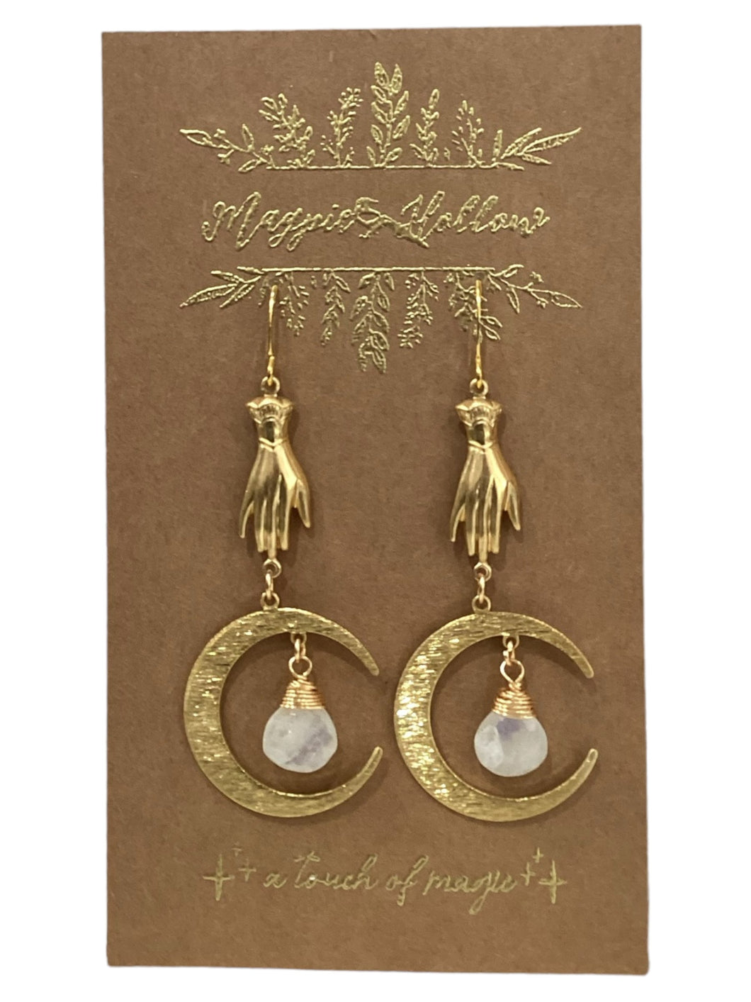 Victorian Hand and Moon Earrings - Moonstone