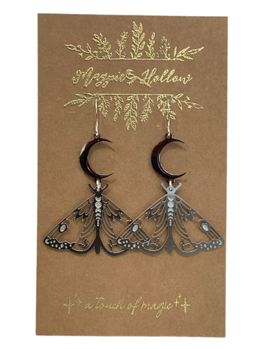 Moth and Moon Earrings