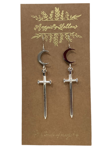Large Sword and Moon Earrings