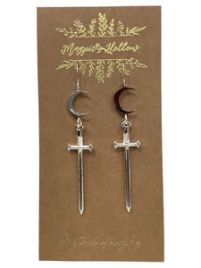 Large Sword and Moon Earrings