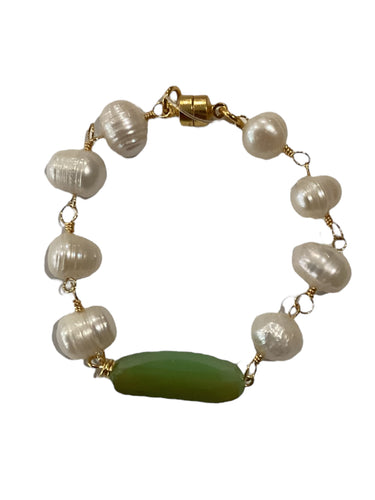 Pearl with Precious Stone Bracelet