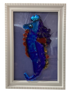 Framed Fused Glass Seahorse - Blue