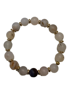 Large Stone Stretch Bracelet - Agate/Brass