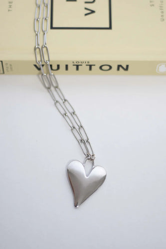 Silver Bold Lock & Heart Necklace - 18