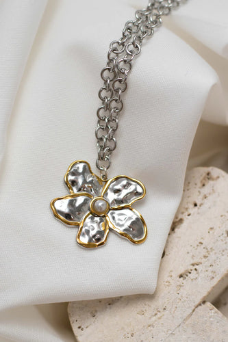 Two Tone Flower Necklace - 18