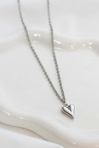 Silver Puff Heart Necklace - 16