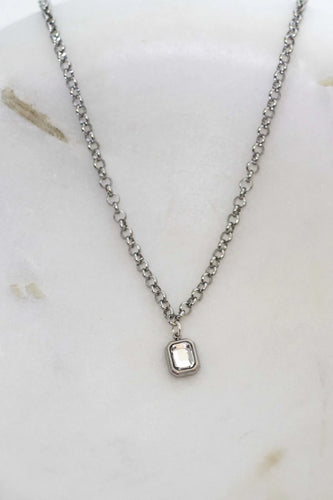 Silver Crystal Gem Necklace - 18