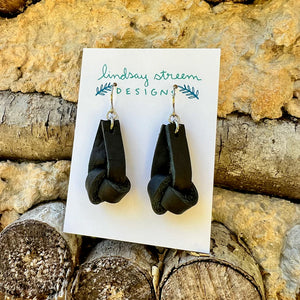 Rustic Black Leather Knot Earrings