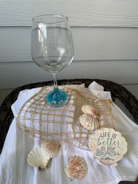 Wine Glass with Ocean Blue Bottom w/Dolphins