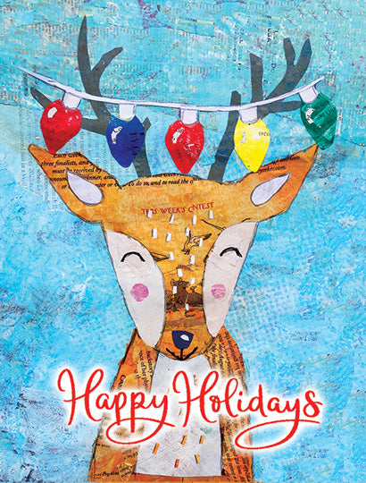 Reindeer with Christmas Lights - Happy Holidays - Notecard