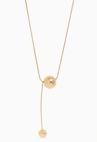 18K Gold PVD Stainless Steel Snake Chain Ball Pendant Necklace - Gold