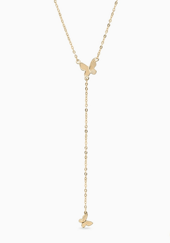 18K Gold PVD Stainless Steel Butterfly Lariat Necklace - Gold