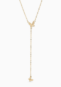 18K Gold PVD Stainless Steel Butterfly Lariat Necklace - Gold