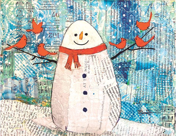 Snowman with Red Birds - Notecard