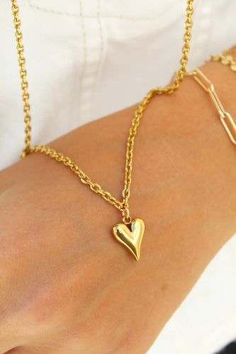 Gold Puff Heart Necklace - 18
