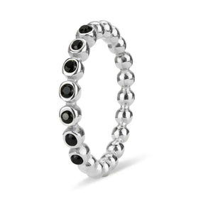 Stainless Steel PVD Coated Beaded Cubic Zirconia Stacking Ring - Black