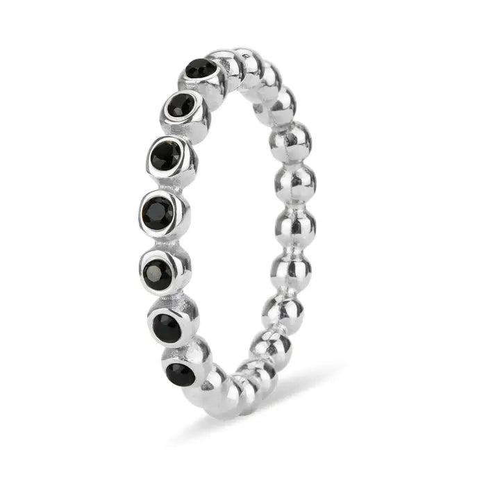 Stainless Steel PVD Coated Beaded Cubic Zirconia Stacking Ring - Black