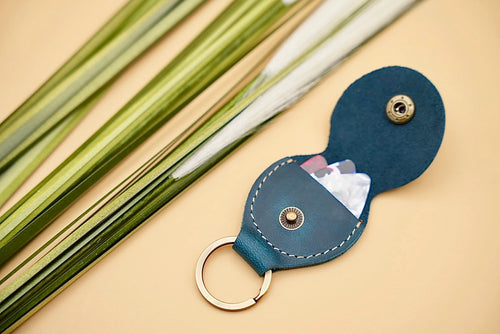 Genuine Leather Guitar Pick Holder and Keychain Organizer - Blue