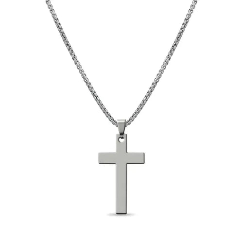 Stainless Steel Box Chain Cross Necklace - Stainless/40mm