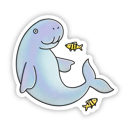 Manatee Swimming with Fish Sticker