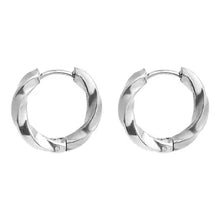 18K Gold Pvd Stainless Steel Textured Twisted Huggie Hoop Earrings - Stainless