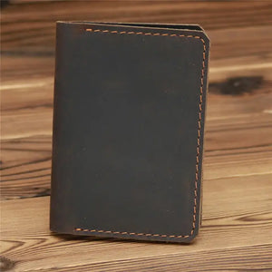 Genuine Leather Handmade Wallet with Id Window - Dark Brown