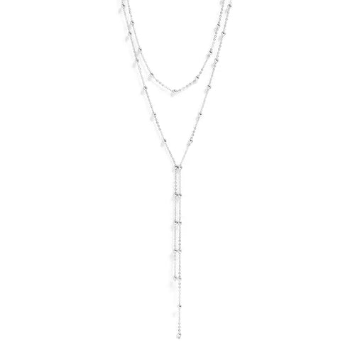 18K Gold PVD Stainless Steel Satellite Layered Lariat Necklace - Stainless